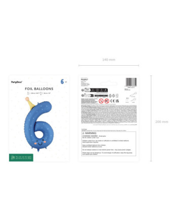 Balon foliowy Cyfra ''6'', 86cm, niebieski