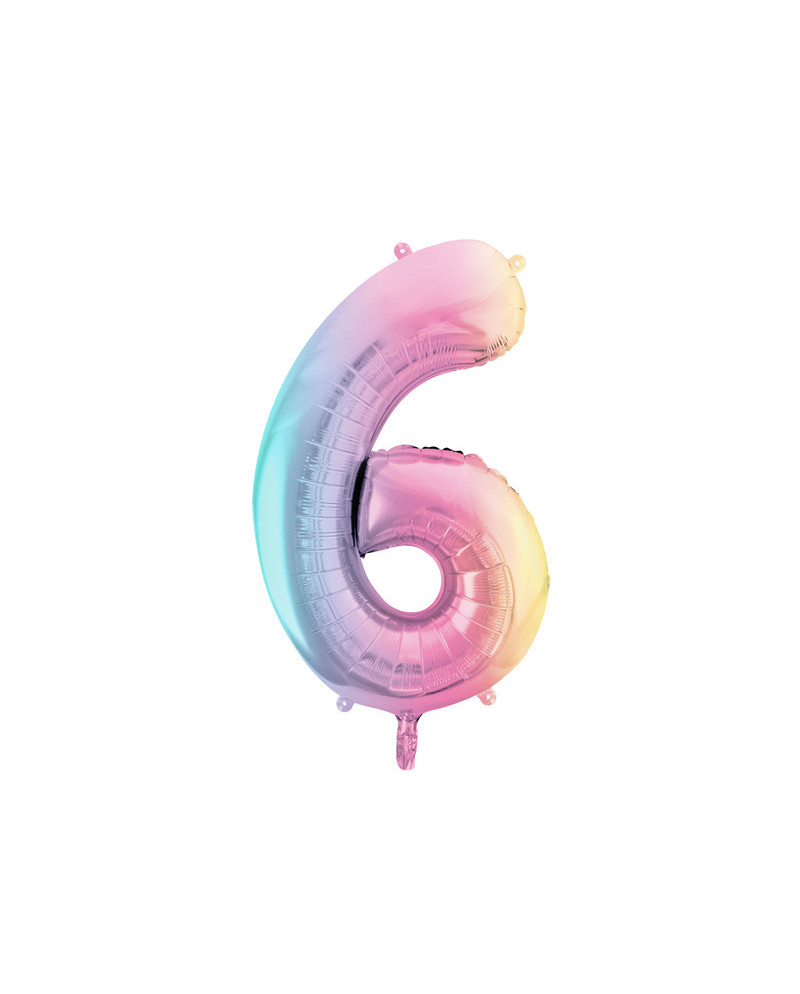 Balon foliowy Cyfra ''6'', 86cm, pastelowy tęczowy