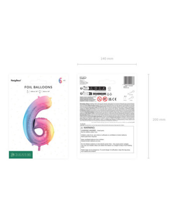 Balon foliowy Cyfra ''6'', 86cm, pastelowy tęczowy