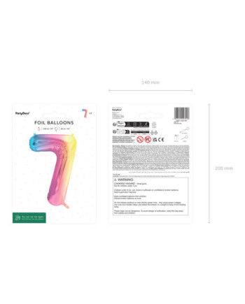 Balon foliowy Cyfra ''7'', 86cm, pastelowy tęczowy