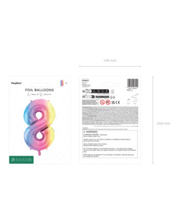 Balon foliowy Cyfra ''8'', 86cm, pastelowy tęczowy