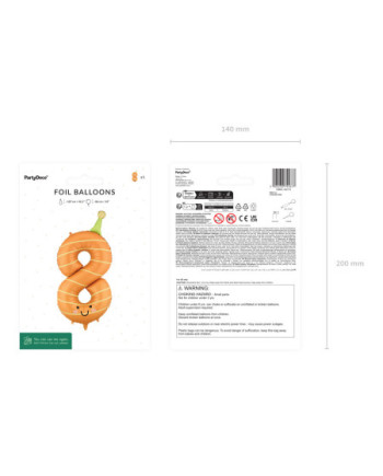 Balon foliowy Cyfra ''8'', 86cm, pomarańczowy