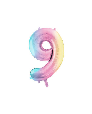 Balon foliowy Cyfra ''9'', 86cm, pastelowy tęczowy
