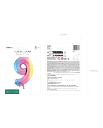 Balon foliowy Cyfra ''9'', 86cm, pastelowy tęczowy