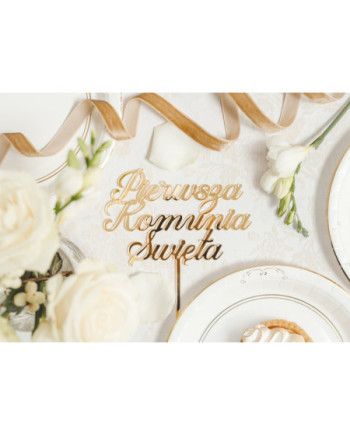 Topper akrylowy na tort ''Pierwsza Komunia Święta'', złoty, 16.5 cm