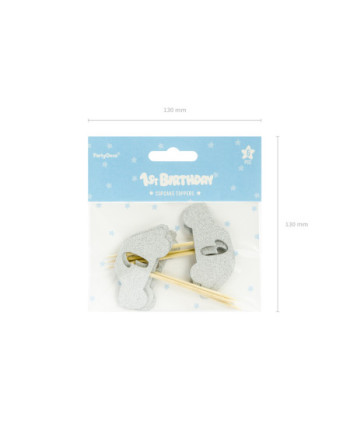 Dekoracje do muffinek 1st Birthday, srebrny (1 op. / 6 szt.)