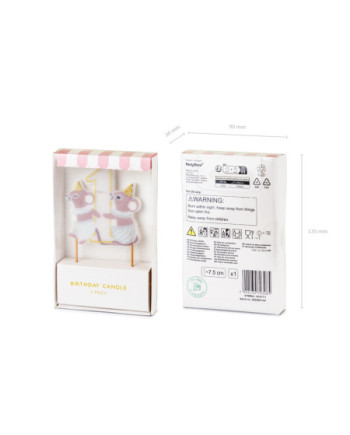 Świeczka urodzinowa cyfra 1 Myszki, 7.5 cm, mix