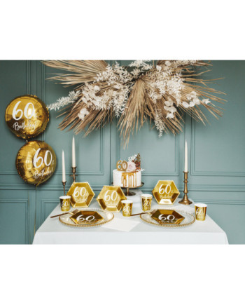 Kubeczki 60th Birthday, złoty, 220ml (1 op. / 6 szt.)