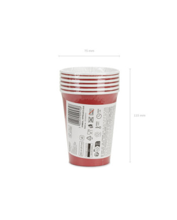 Kubeczki papierowe, ciemny czerwony, 250ml (1 op. / 6 szt.)