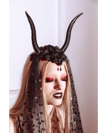 Opaska Rogi z tiulem, 30x76 cm, czarny