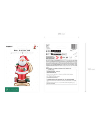 Stojący balon foliowy Mikołaj, 48.5x84 cm, mix