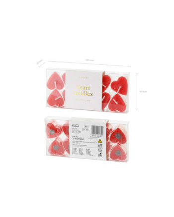 Świeczki Serca, 4 cm, czerwony (1 op. / 10 szt.)