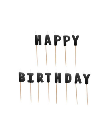 Świeczki urodzinowe Happy Birthday, 2.5 cm, czarny (1 op. / 13 szt.)