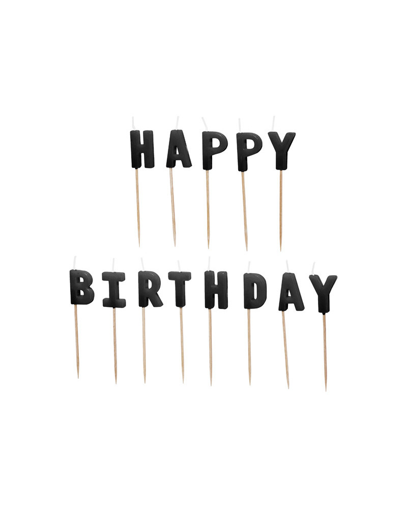 Świeczki urodzinowe Happy Birthday, 2.5 cm, czarny (1 op. / 13 szt.)
