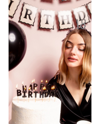 Świeczki urodzinowe Happy Birthday, 2.5 cm, czarny (1 op. / 13 szt.)