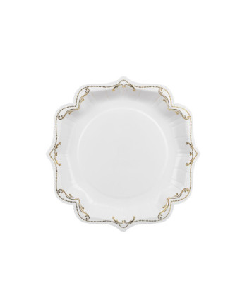 Talerzyki papierowe dekoracyjne z ornamentem, biały, 26cm (1 op. / 6 szt.)