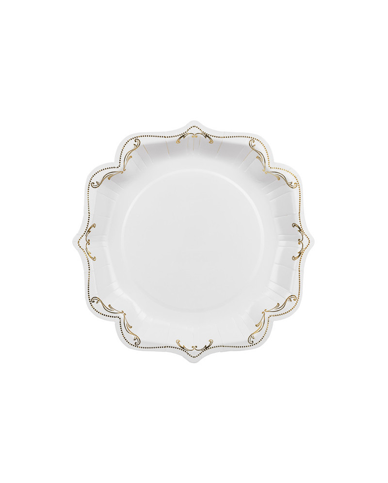 Talerzyki papierowe dekoracyjne z ornamentem, biały, 26cm (1 op. / 6 szt.)