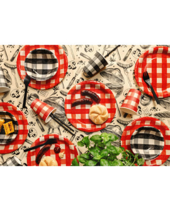 Talerzyki papierowe w kratę, mix, 27 cm (1 op. / 6 szt.)