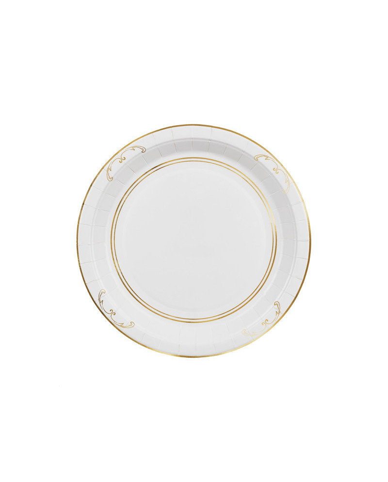 Talerzyki papierowe z ornamentem, biały, 23cm (1 op. / 6 szt.)