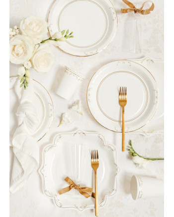 Talerzyki papierowe z ornamentem, biały, 23cm (1 op. / 6 szt.)