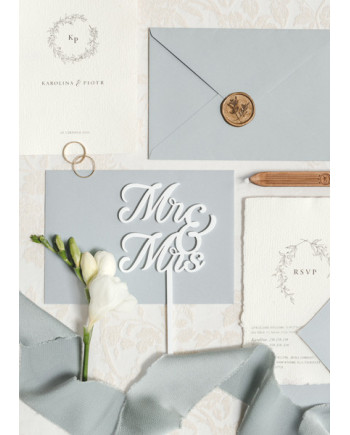 Topper akrylowy na tort MR & MRS, biały, 16.5 cm