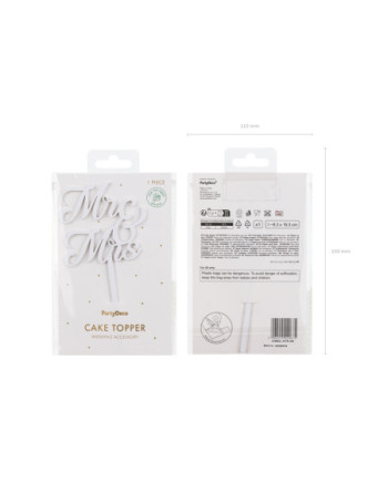 Topper akrylowy na tort MR & MRS, biały, 16.5 cm