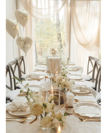 Topper akrylowy na tort MR & MRS, złoty, 16.5 cm