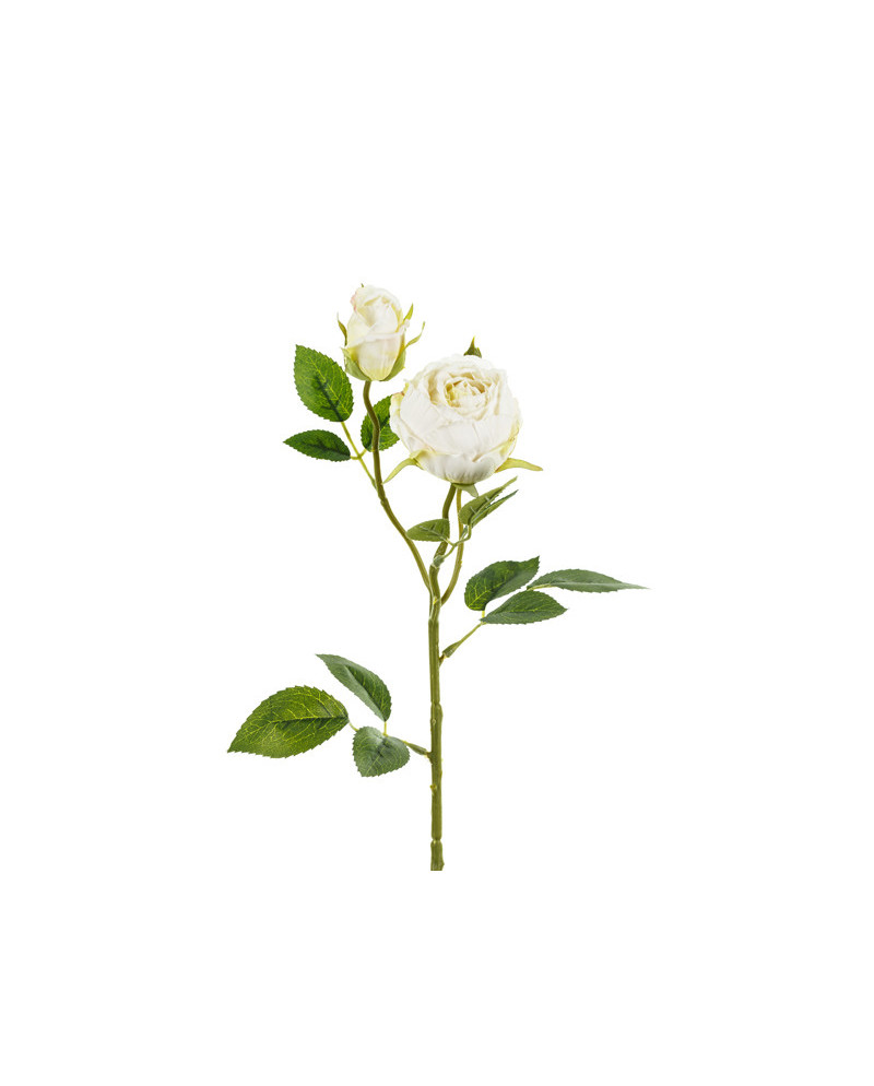 Sztuczny Kwiat - Róża z dwoma pąkami, 55 cm, jasny krem