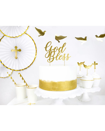 Topper na tort God Bless, złoty, 27,5cm