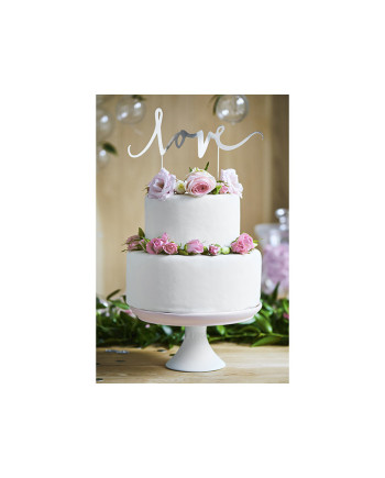 Topper na tort Love, srebrny, 17cm