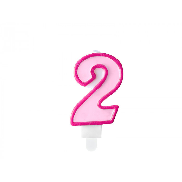 Świeczka urodzinowa Cyferka 2, różowy, 7cm