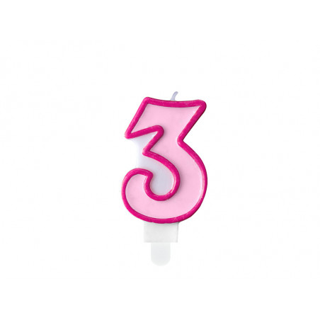 Świeczka urodzinowa Cyferka 3, różowy, 7cm