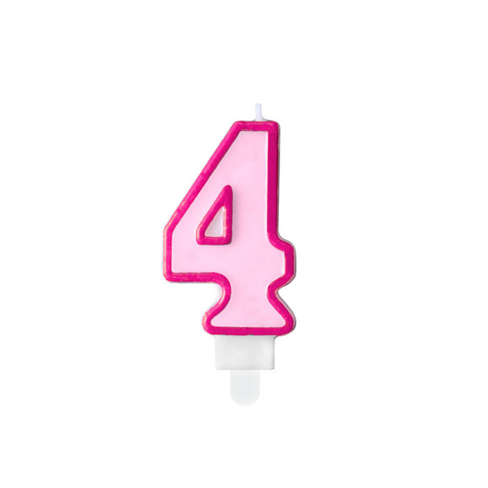 Świeczka urodzinowa Cyferka 4, różowy, 7cm