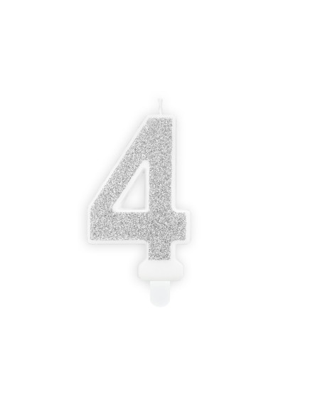 Świeczka urodzinowa Cyferka 4, srebrny, 7cm