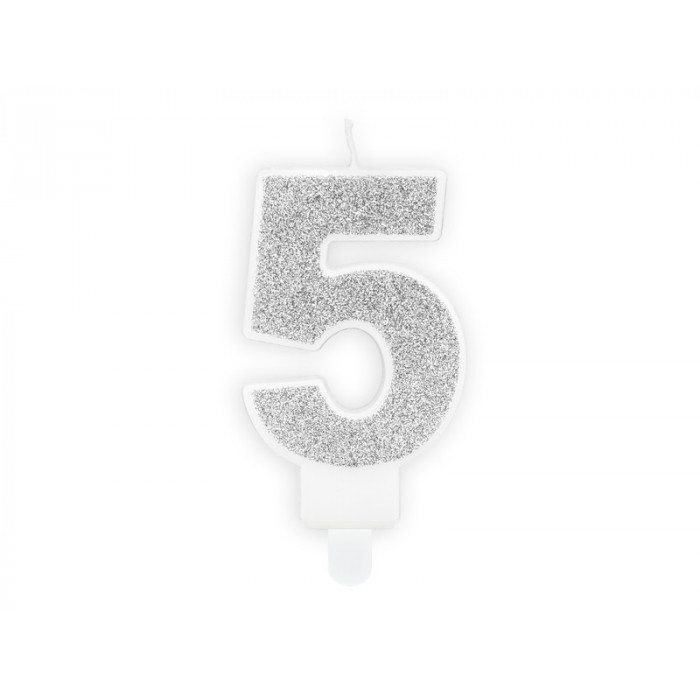 Świeczka urodzinowa Cyferka 5, srebrny, 7cm