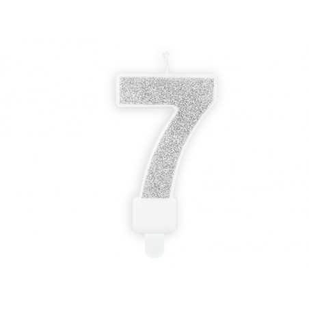 Świeczka urodzinowa Cyferka 7, srebrny, 7cm