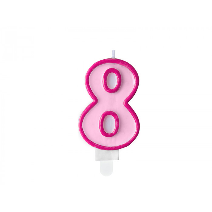 Świeczka urodzinowa Cyferka 8, różowy, 7cm