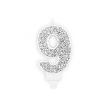 Świeczka urodzinowa Cyferka 9, srebrny, 7cm