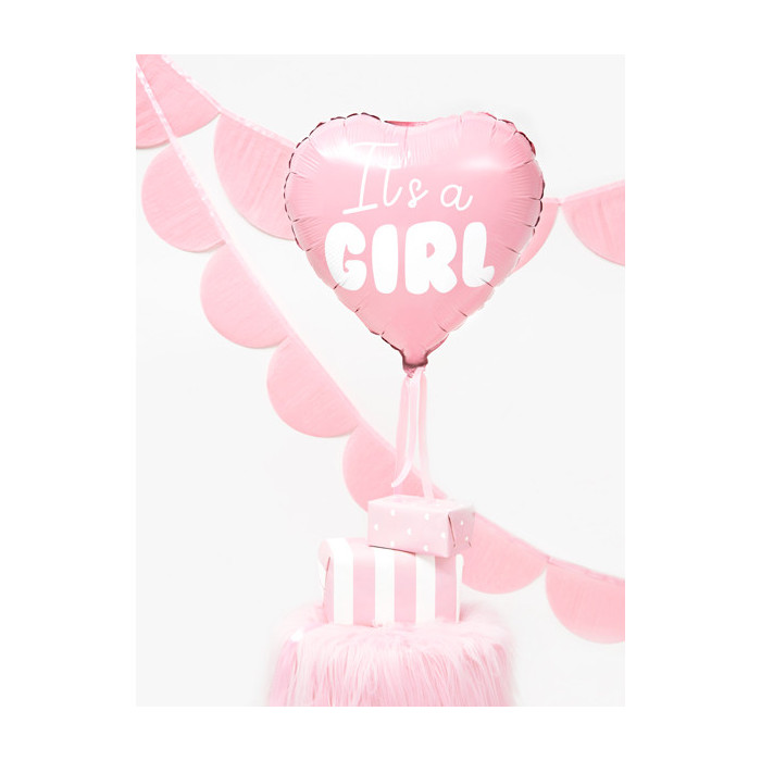 Balon foliowy Serce - It's a girl, 45cm, jasny różowy