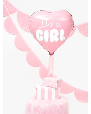 Balon foliowy Serce - It's a girl, 45cm, jasny różowy