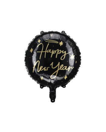 Balon foliowy Happy New Year, 45 cm, czarny