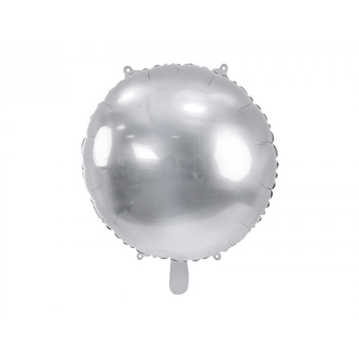 Balon foliowy okrągły Pastylka, 80 cm, srebrny