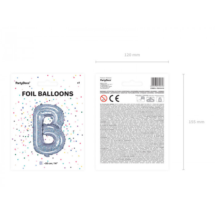 Balon foliowy Litera ''B'', 35cm, holograficzny