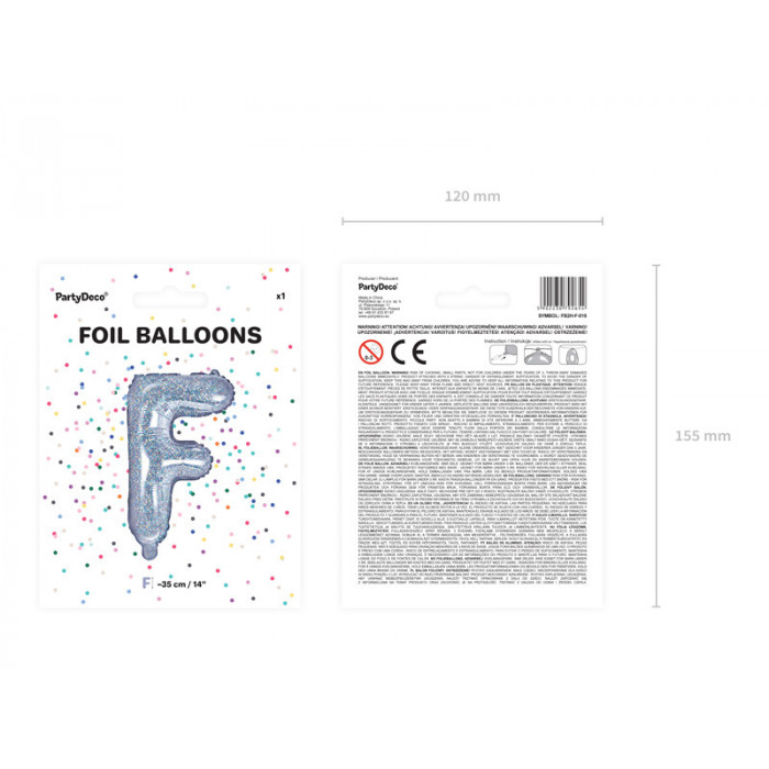 Balon foliowy Litera ''F'', 35cm, holograficzny