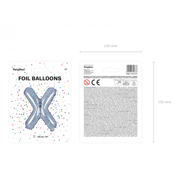 Balon foliowy Litera ''X'', 35cm, holograficzny