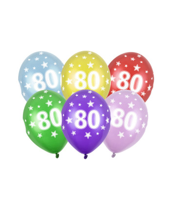 Balony 30cm, 80th Birthday, Metallic Mix (1 op. / 6 szt.)