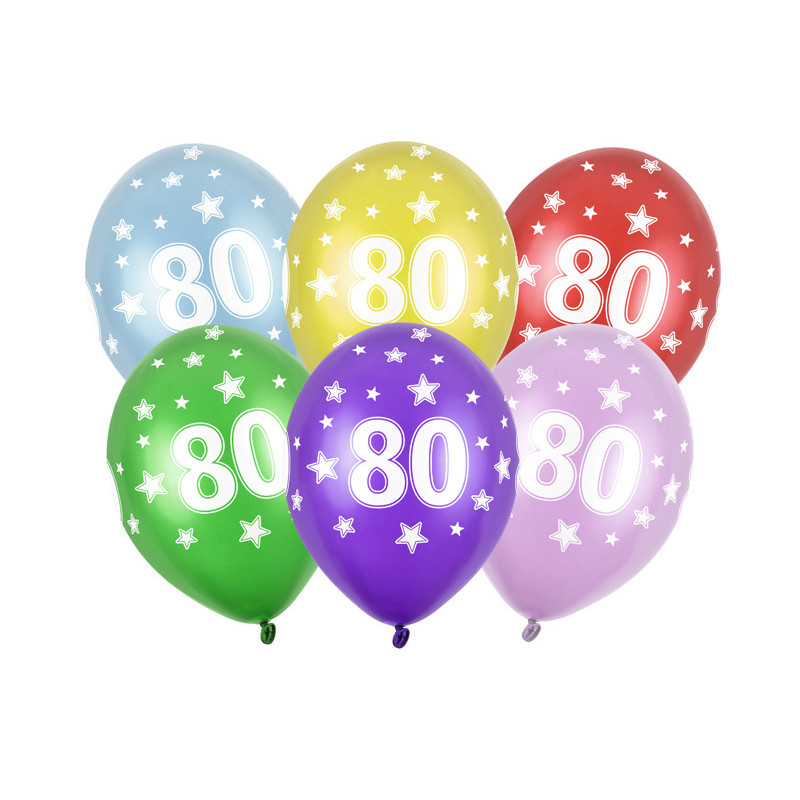 Balony 30cm, 80th Birthday, Metallic Mix (1 op. / 6 szt.)