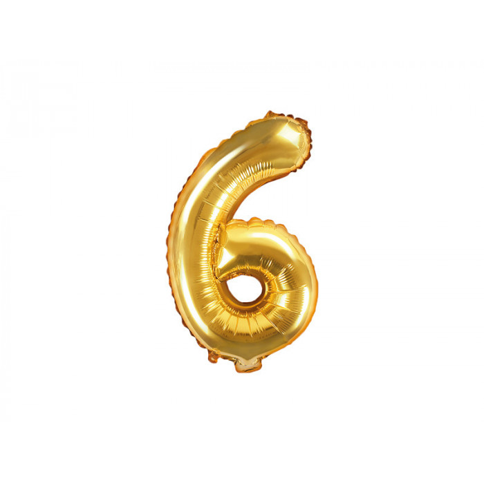 Balon foliowy Cyfra ''6'', 35cm, złoty
