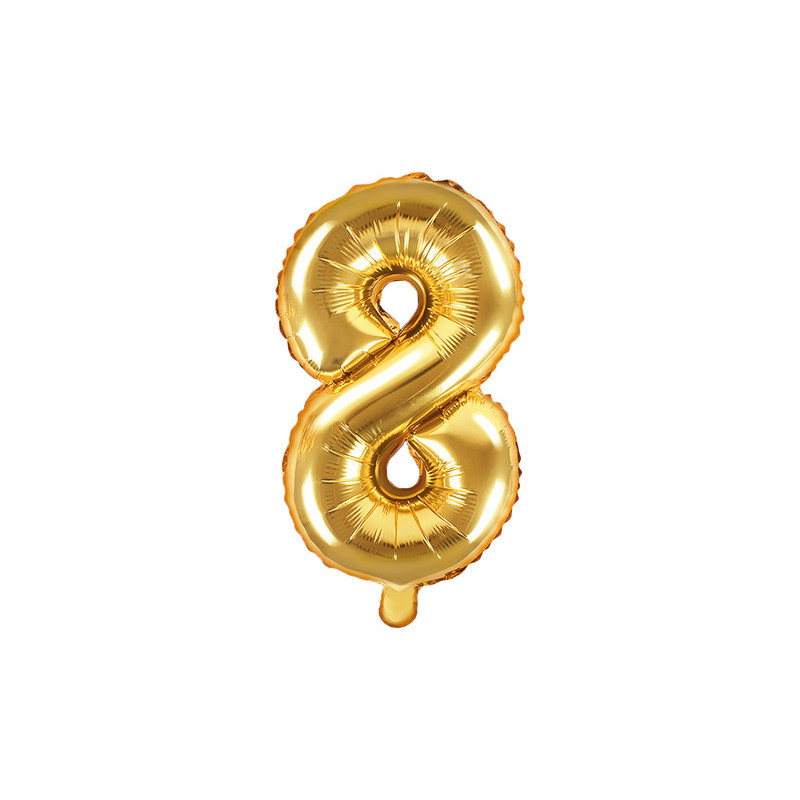 Balon foliowy Cyfra ''8'', 35cm, złoty