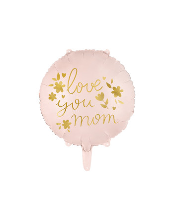 Balon foliowy "Love you mom", 45 cm, różowy